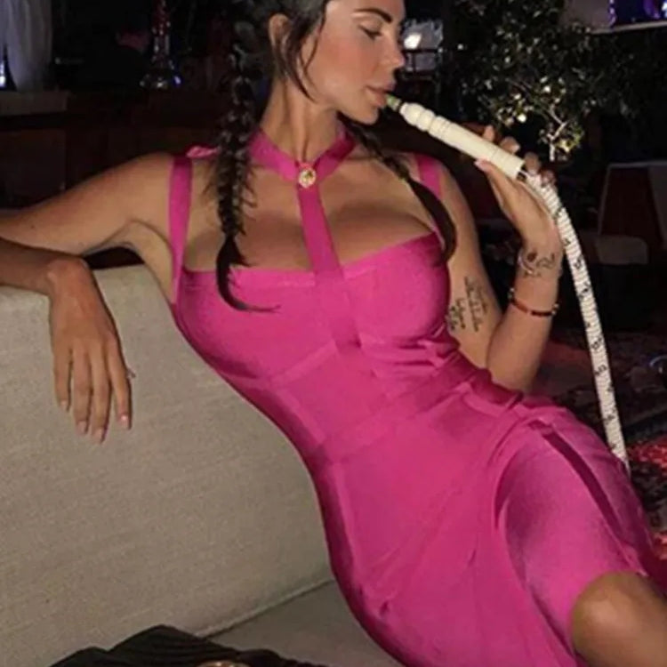 Arrival Summer Style Sexy Cut Out Button Stretchy Elastic Bandage Dress 2022 Celebrity Designer Evening Party Dress Vestidos