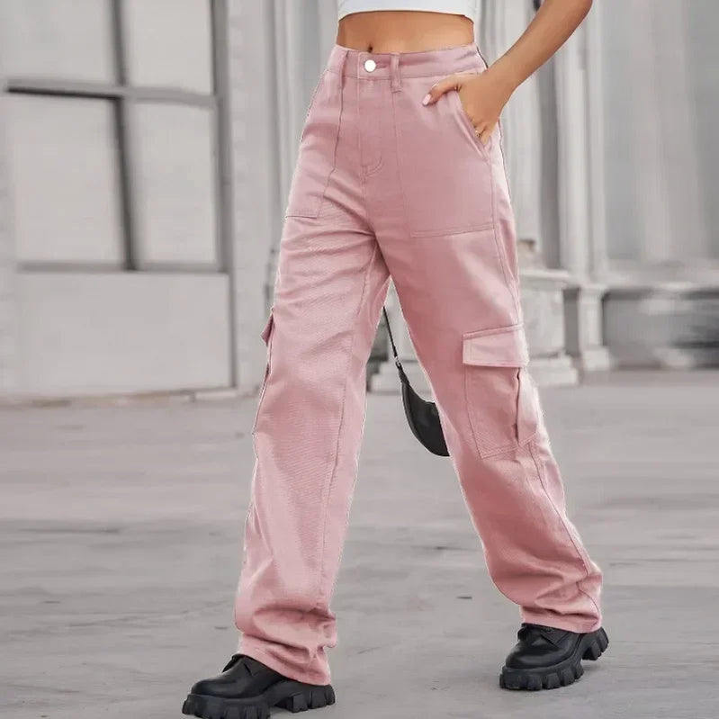 Women's trend cargo pants women New denim with semi elastic design personalized and versatile workwear pants