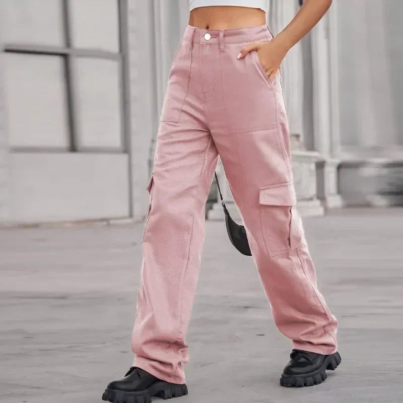 Women's trend cargo pants women New denim with semi elastic design personalized and versatile workwear pants