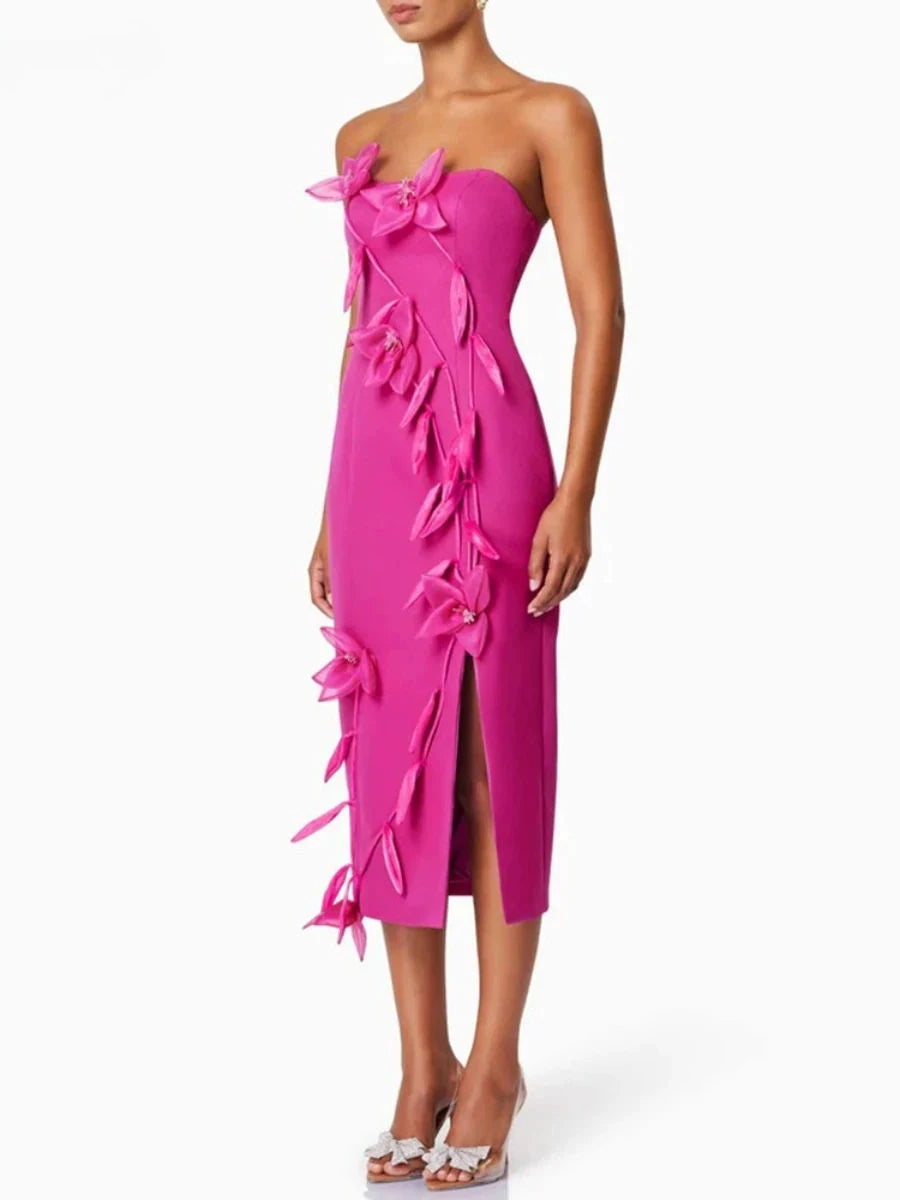 TWOTWINSTYLE Solid Slimming Spliced Appliques Elegant Dresses for Women Srtapless Sleeveless Split Dress Femlae Fashion Clothing