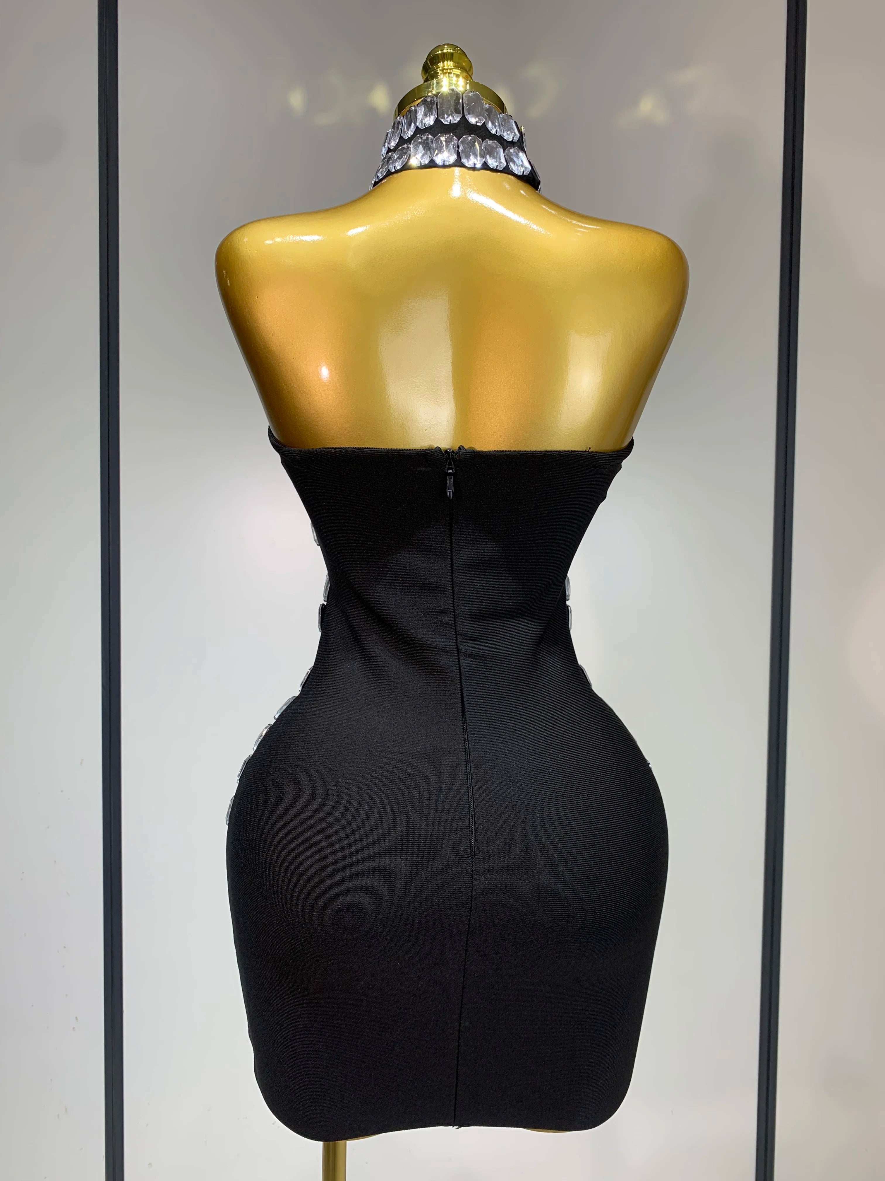 Sparkly Rhinestones Bodycon Strapless Mini Bandage Dress 2025 Women Backless Fashion Evening Party Club Luxury Birthday Dresses