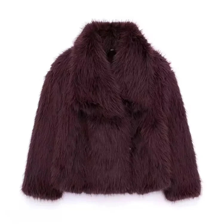Woman Artificial Fur Effect Short Jacket Coats Fashion Vintage Long Sleeve Autumn Winter Causal Loose Warm Top As Picture 2