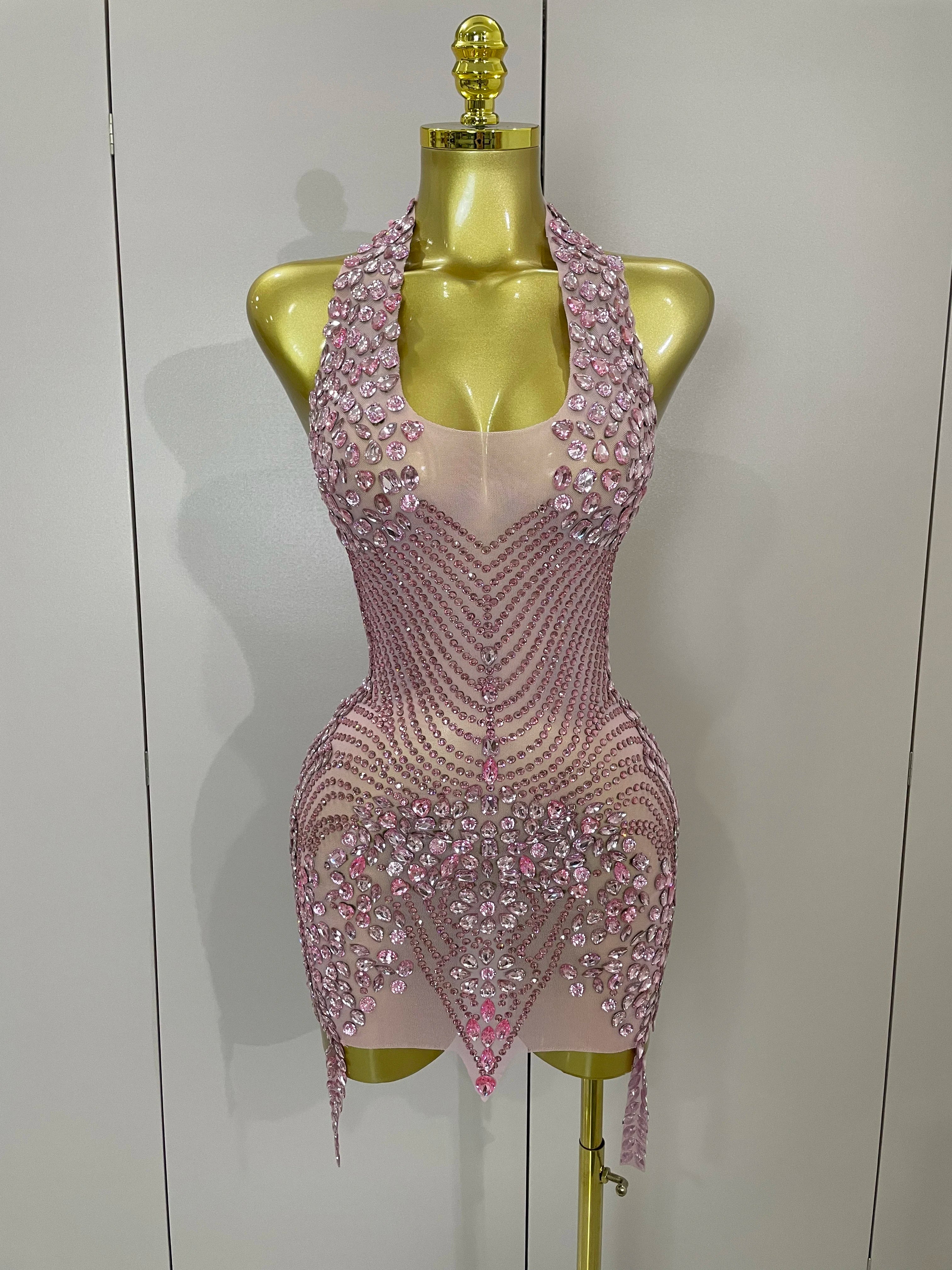 Novo vestido curto de veludo com strass brilhantes e sexy 2025, costas nuas, malha, baile de formatura, comemoração de aniversário, festa, palco