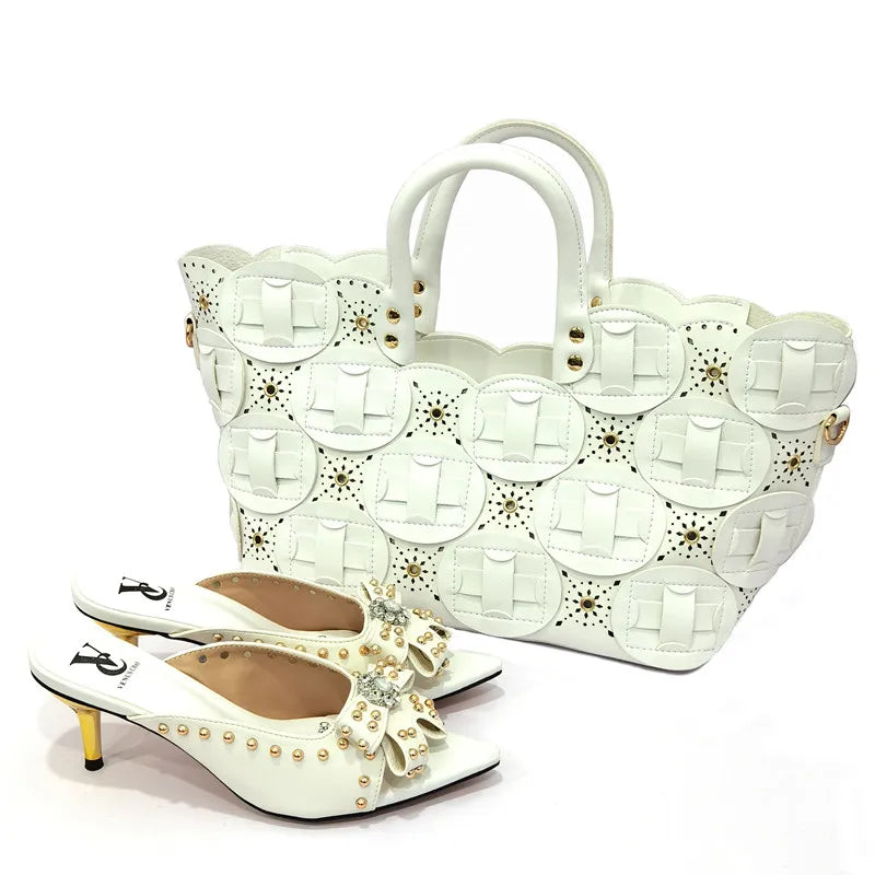 Metal Decoration Party Italian Ladies Shoes and Bags To Match Set Designer Luxury Shoes Women Shoes and Bag Sets for Women