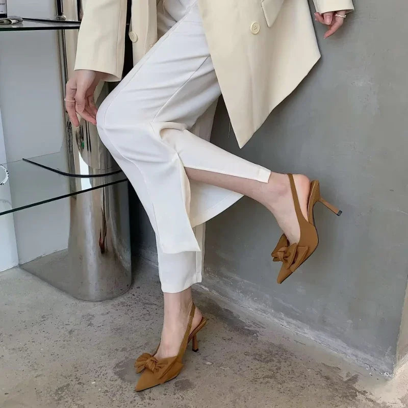 Women Shoes Spring Butterfly Knot Women Slingbacks Heels Shoes Sexy Dress Thin Heel Pointed Toe Ladies High Heels Women
