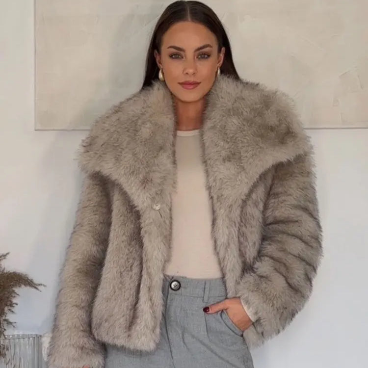 Winter New Fashion Female Vintage Long Sleeve Outerwear Woman Warm Plush Coat Ladies Casual Lapel Collar Thick Coat