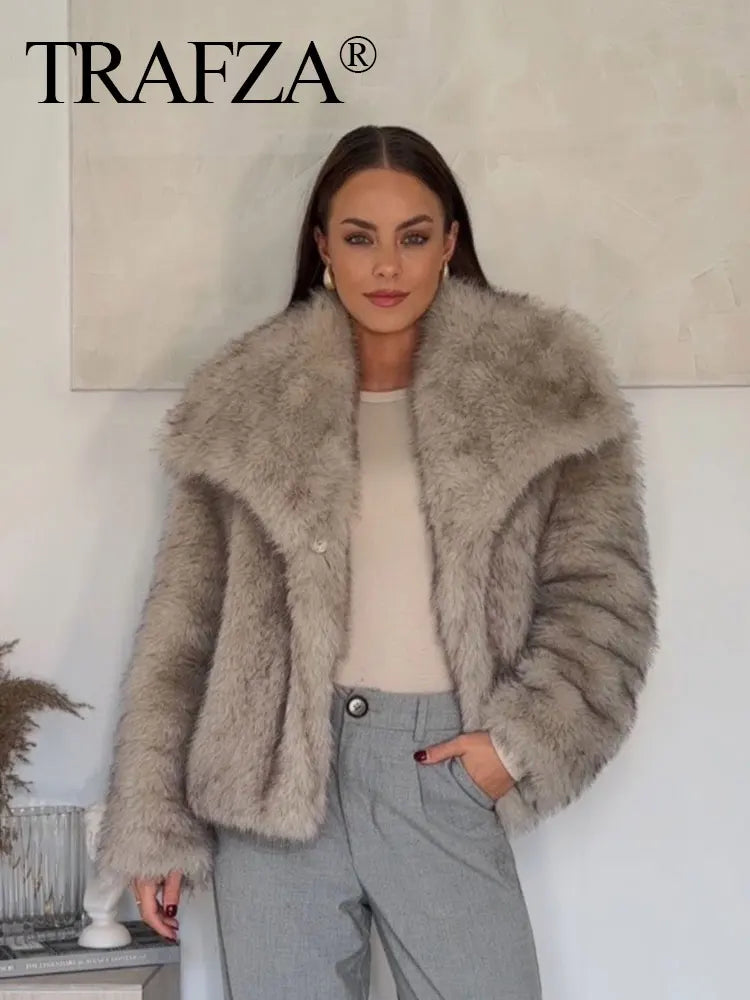 Winter New Fashion Female Vintage Long Sleeve Outerwear Woman Warm Plush Coat Ladies Casual Lapel Collar Thick Coat