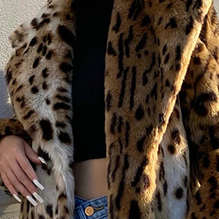 Winter Long Warm Thick Leopard Fluffy Faux Fur Coat Women Tiger Print Runway Loose Luxury Designer Clothing Women 2022