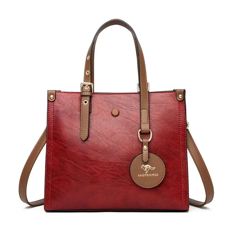 3 Layers Casual Tote Vintage Ladies Tote Hand Bag Leather Luxury Handbags Women Designer Bags for Women Sac A Main Femme Burgundy