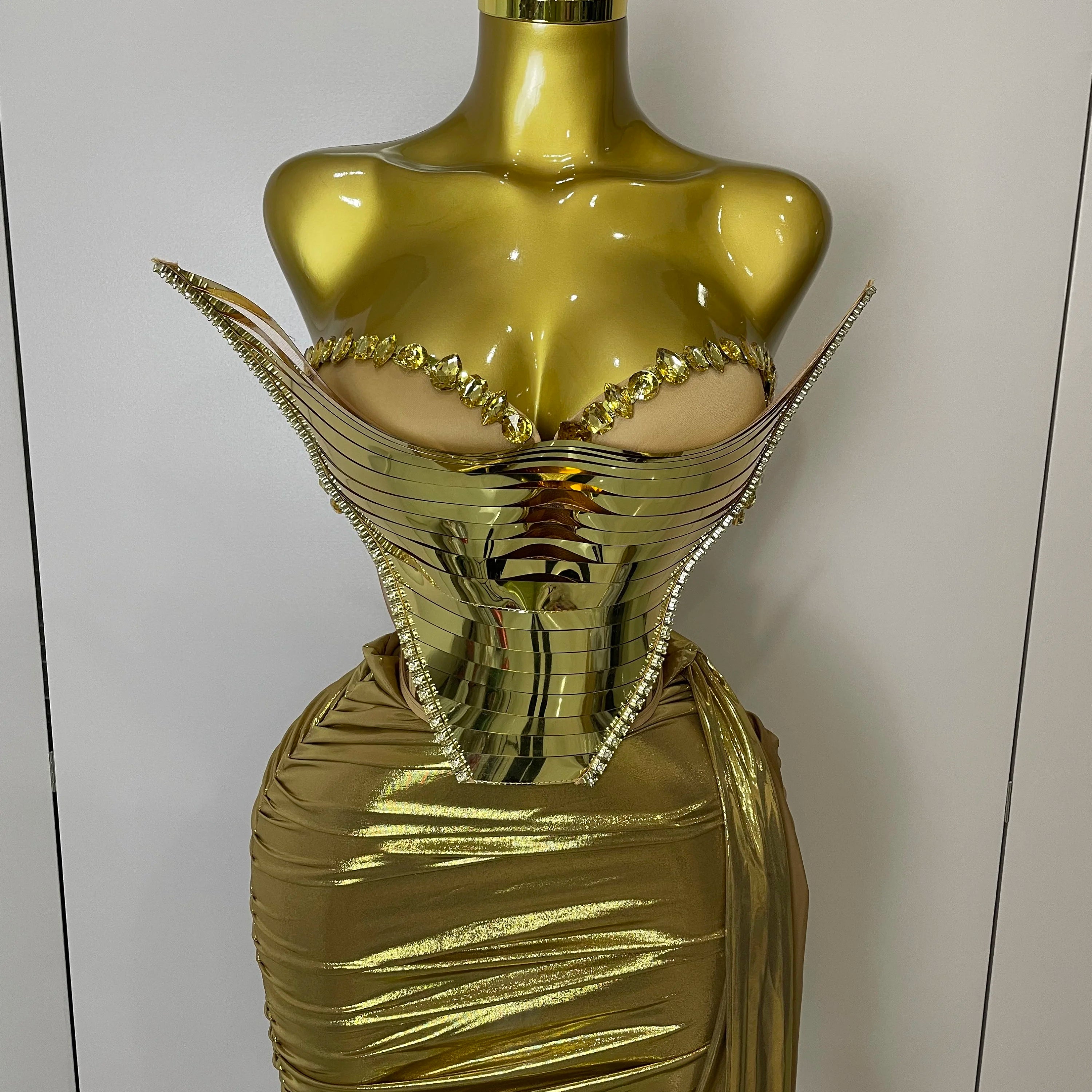 Sparkly Gold Sequin Sexy Top Two Pieces Set 2025 Women Celebrate Party Birthday NightClub Performance Dancer Show Stage Outfit