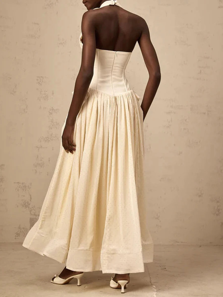 TWOTWINSTYLE Solid Slimming Temperament Dresses for Women Halter Neck Sleeveless Patchwork Folds Tunic Elegant Dress Female New