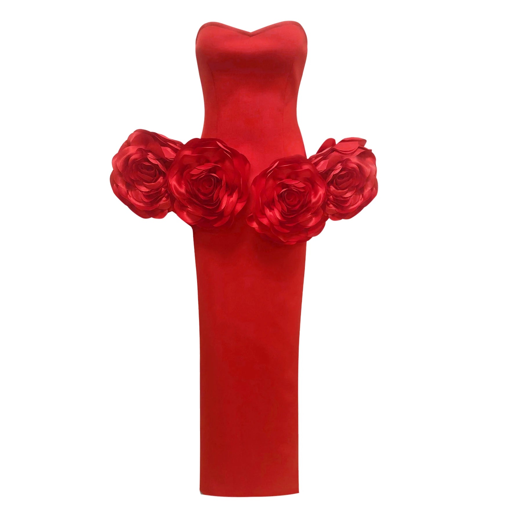 Vestido longo bandagem colado, preto e vermelho, sem alças, com estampa floral grande, para festa noturna e coquetel, novo, 2025