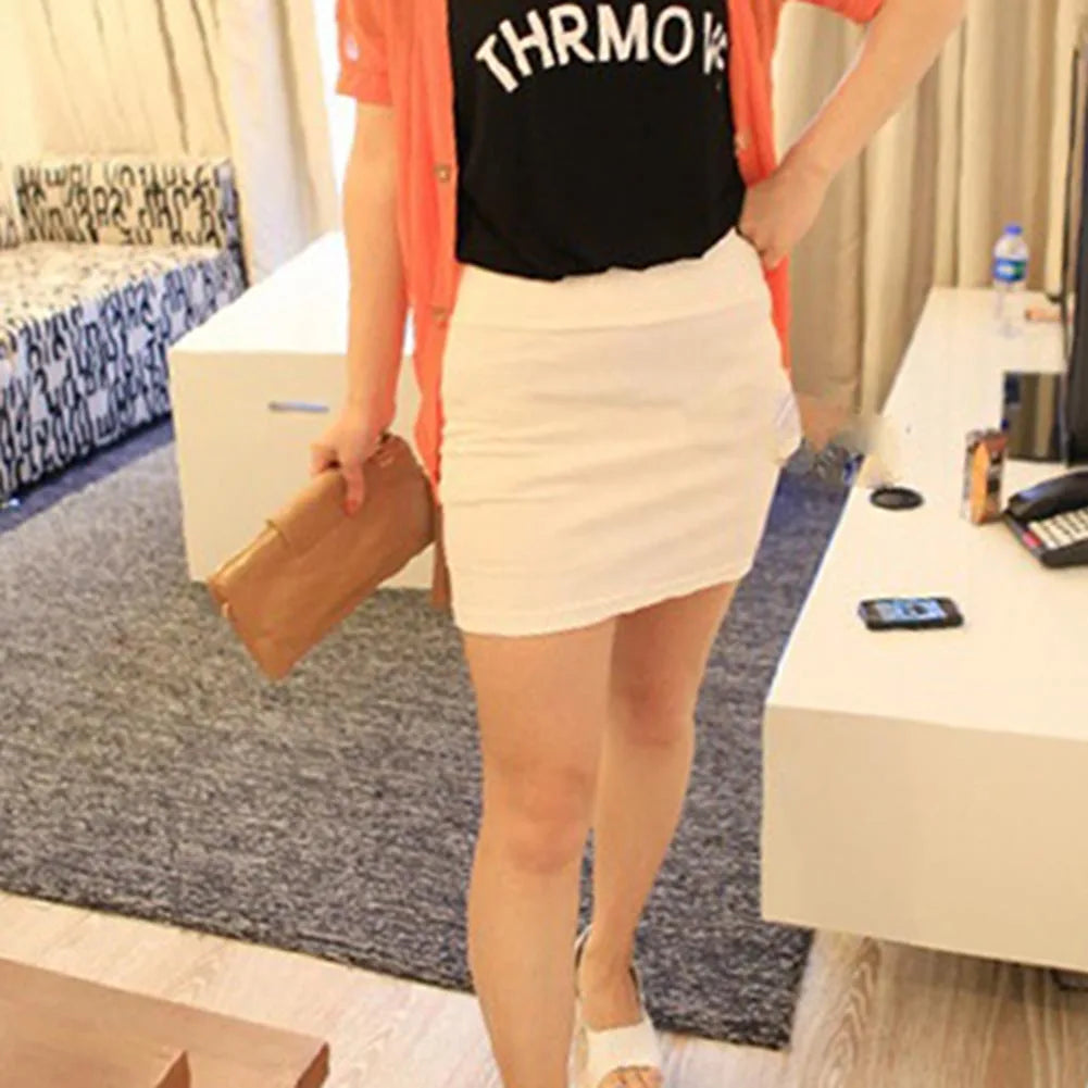 Sexy Pencil Short Dress For Women Soft High Elastic Pleated Skirt Cotton Blend Solid Color High Waist Fashion Bodycon Skirt WHITE One Size