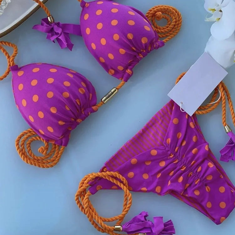 New Women Bikini Backless Rope Triangle Swimsuit Multicolor 8257