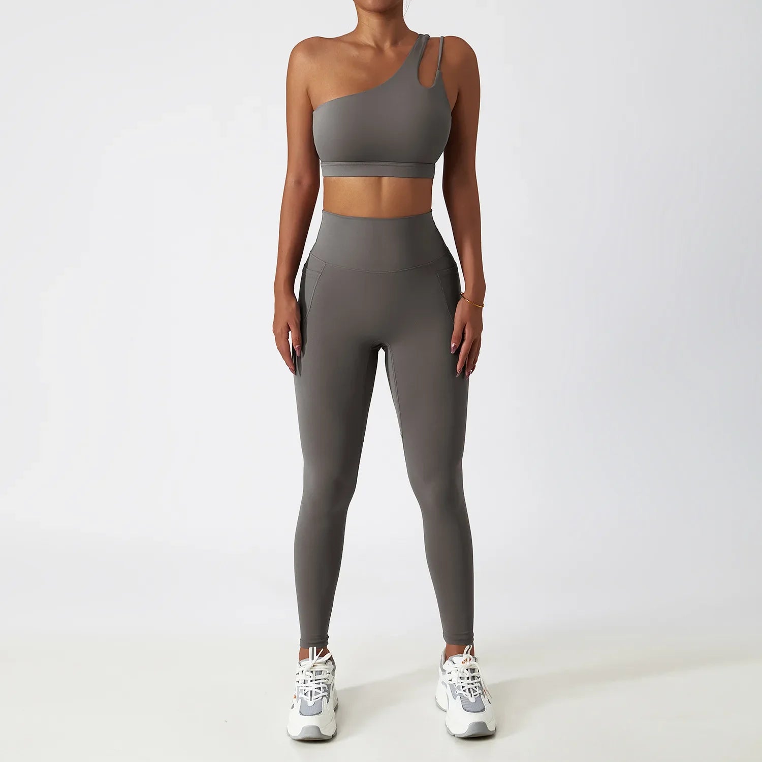 Women Seamless One Shoulder Yoga Set Sexy Sports Bra Workout High Waist Yoga Suit Leggings Workout Set Fitness Suits Sportswear B2