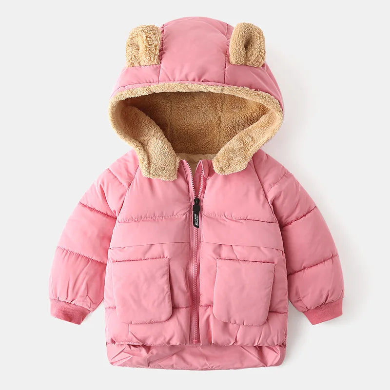 Kids Cotton Clothing Thickened Down Girls Jacket Baby Children Winter Warm Coat Zipper Hooded Costume Boys Outwear pink