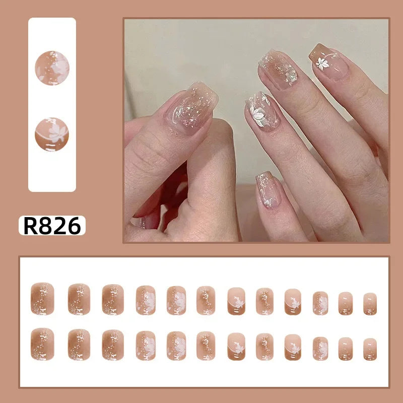 24Pcs/set French Gold Border Nail Elegant&Trendy Wearable Nails for Women Girl New Edition Removable Nail