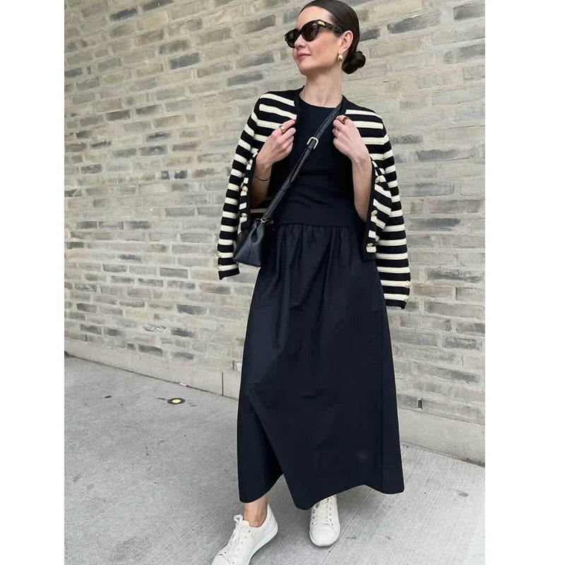 TRAF Dresses Summer Women's 2024 New Chic Slim O-neck Elegant Long Holiday Dress Women's Street Youth Fashion Dress