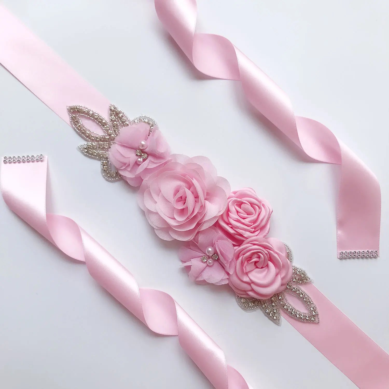 Wedding Accessories Bridal Belts Satin Flower Sash Woman Girl Belts Flower Bead Belts Floral Belt Wedding Rhinestone Flower Belt