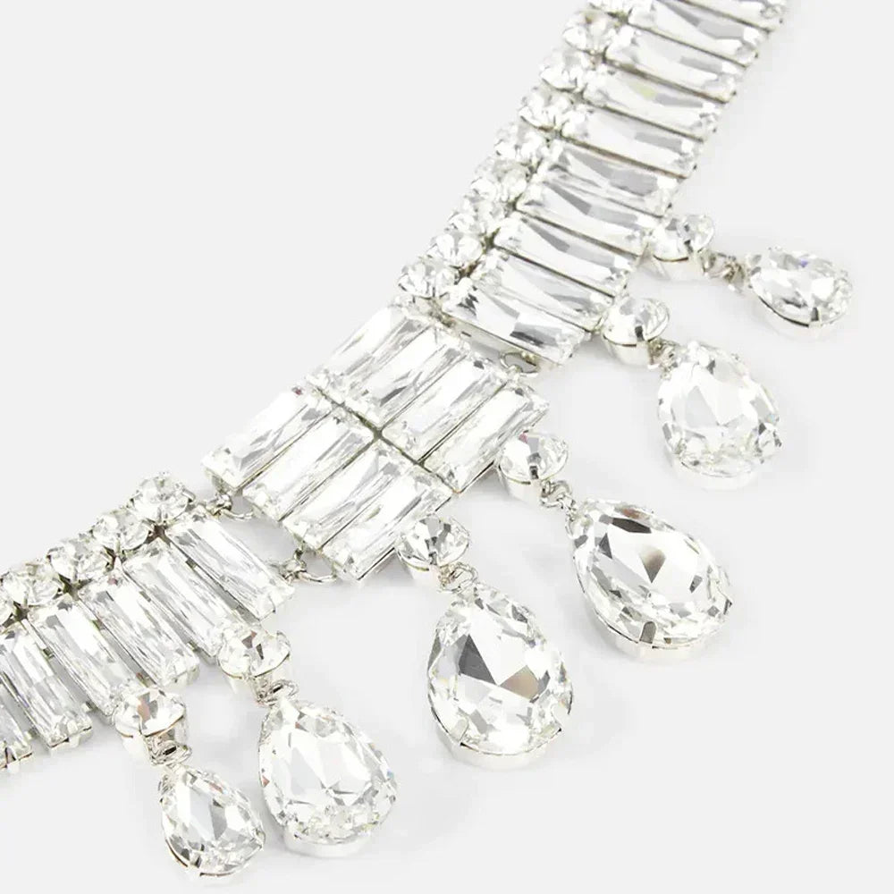 Exaggerate Large Crystal Choker Neckalce Statement Accessories Luxury Water Drop Rhinestone Collar Choker for Women