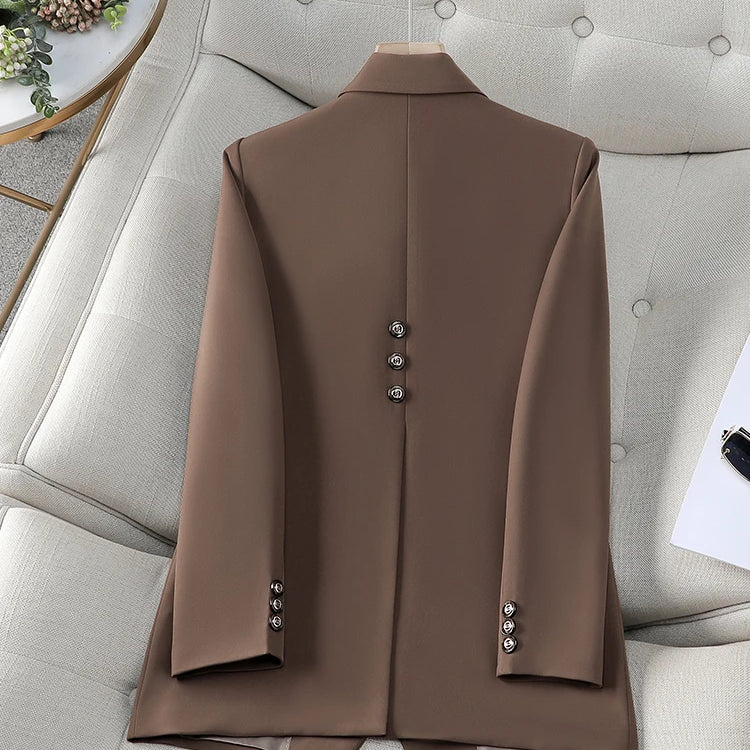 Fashion Autumn Winter Women Blazer Black Coffee Blue Female Long Sleeve Single Button Ladies Casual Jacket Coat Coffee Blazer