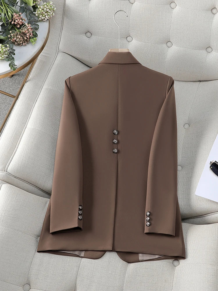 Fashion Autumn Winter Women Blazer Black Coffee Blue Female Long Sleeve Single Button Ladies Casual Jacket Coat Coffee Blazer