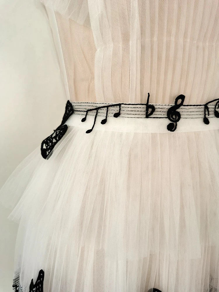 DEAT Gauze Women Dress Print Short Flying Sleeve A Line High Waist Medium Long Elegant Chic Style New Spring 15KB5996