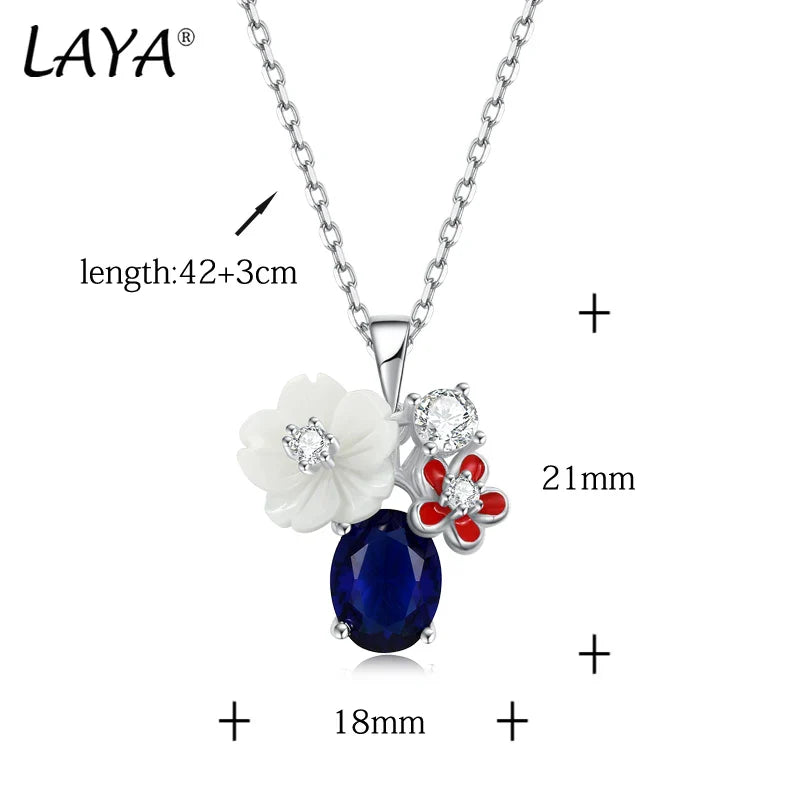 LAYA Necklace For Women White Shell Flower Shining Zircon Handmade Enamel 925 Sterling Silver Engagement Wedding Party Jewelry