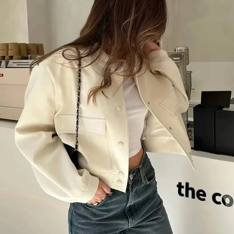 Women Fashion With Pockets Bomber Jacket Coats Vintage Long Sleeve Front Button Casual Female Outerwear Chic Tops