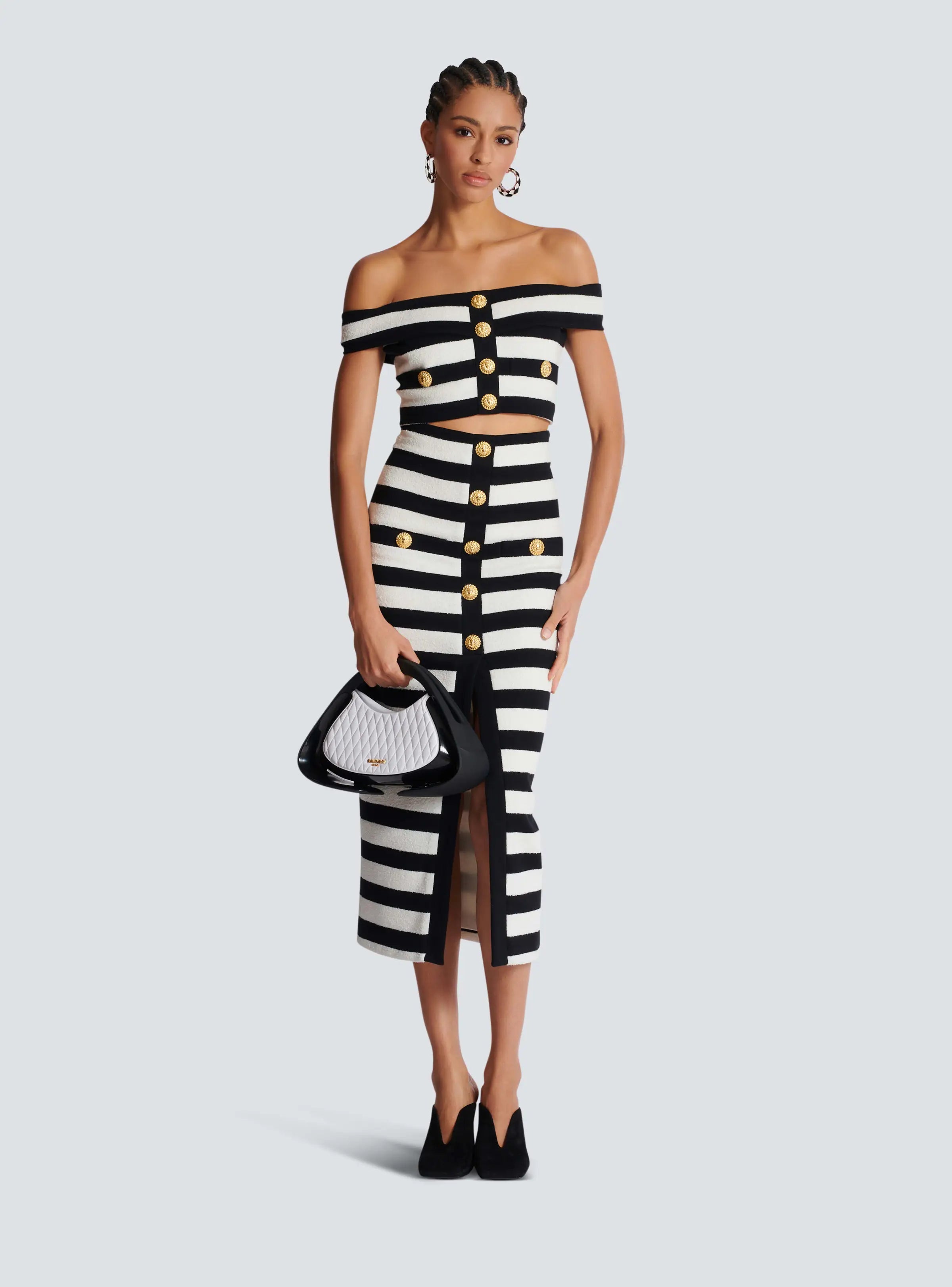 Robe moulante mi-mollet à rayures et col bateau pour femme, ensemble 2 pièces, tenue élégante et tendance, idéale pour le bureau, nouvelle collection 2024