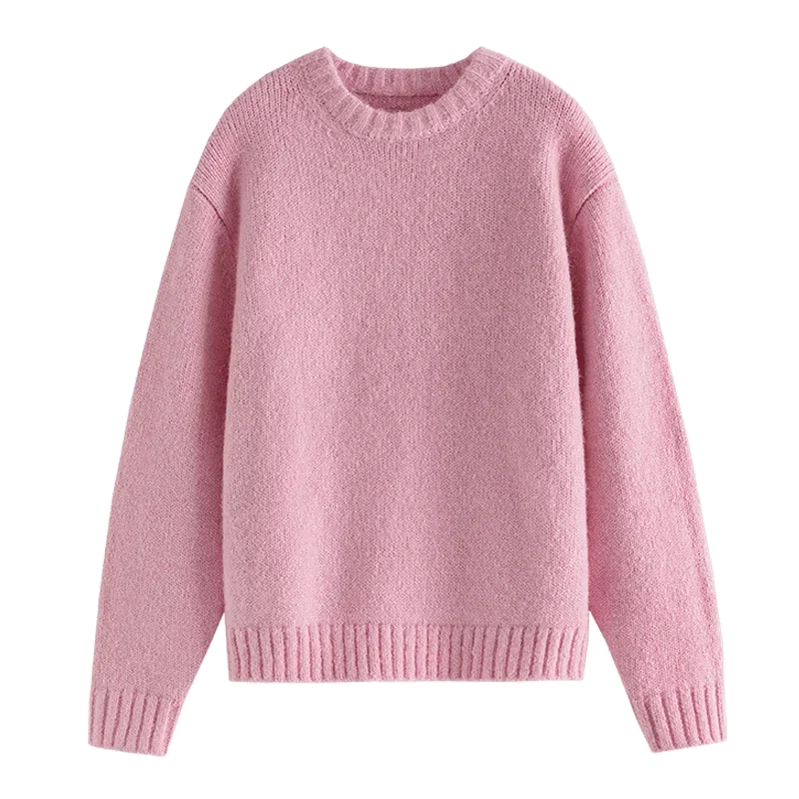 Warm Soft Waxy Round Neck Pullover Sweater for Women Winter All-match Loose Sweater Female Pink
