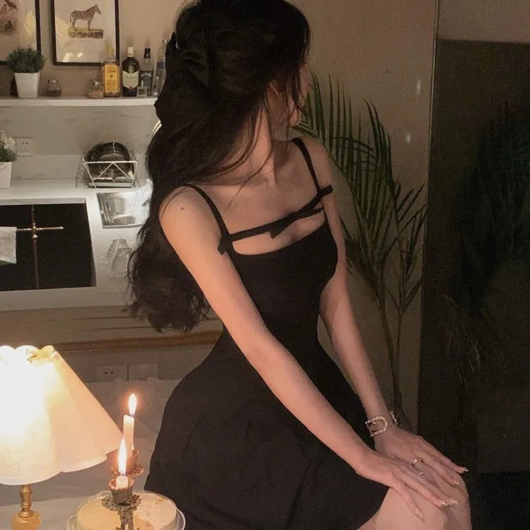 Y2K Summer Short Dress Women Solid Spaghetti Strap Evening Party Dresses Elegant Sleeveless Sexy A-line One Piece Vestido Mujer