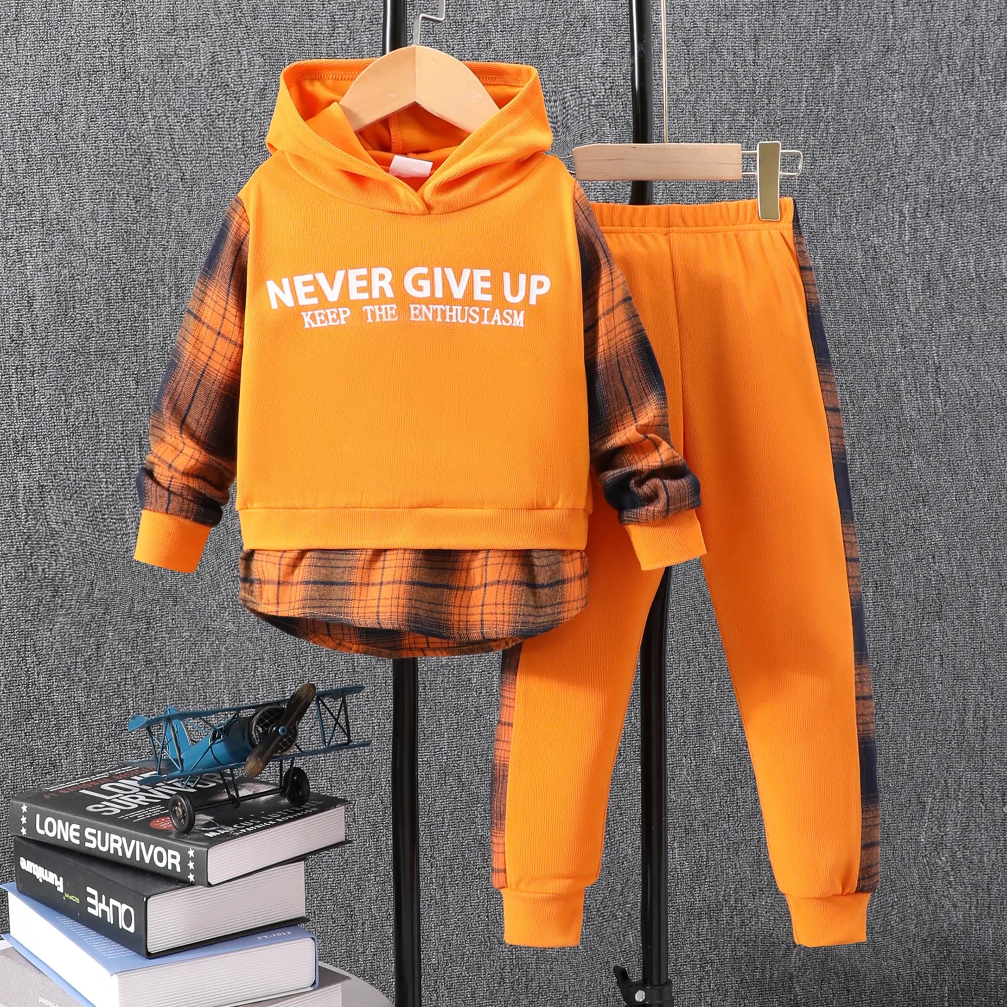Autumn New Boy Set Long Sleeve Checked Hooded Top+Checked Pants Boys' Set Autumn/Winter Fashion Children's Set