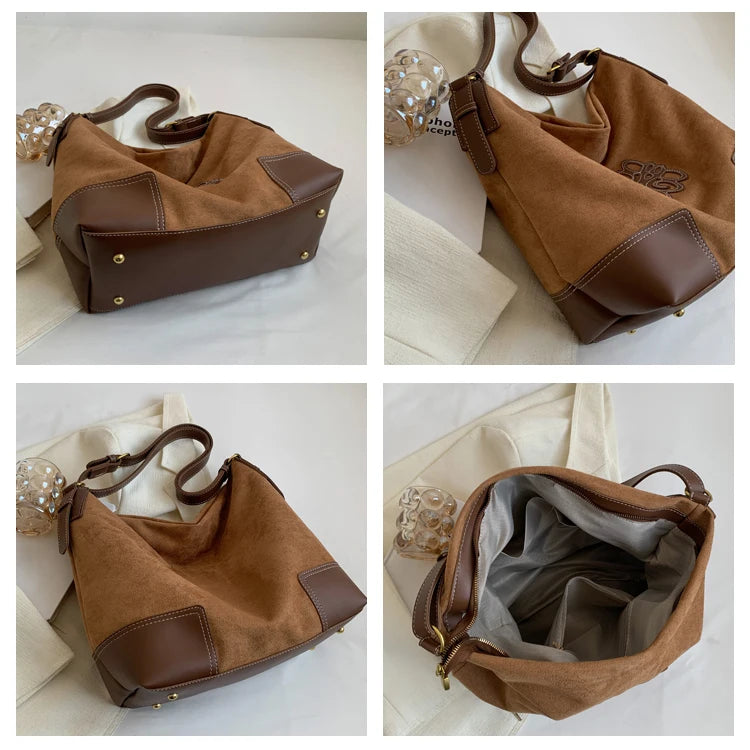 Women Luxury Brand Messenger Bags Retro Brown Crossbody Tote Bags Bucket Clutch Bag Shopping Large Capacity Travel Bag