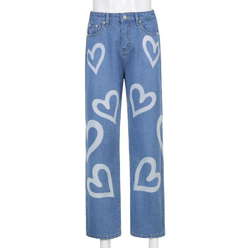 Casual Straight Brand Y2K Clothes Graffiti Printed Jeans Denim Streetwear Baggy Jeans Trousers Cropped Pants for Men