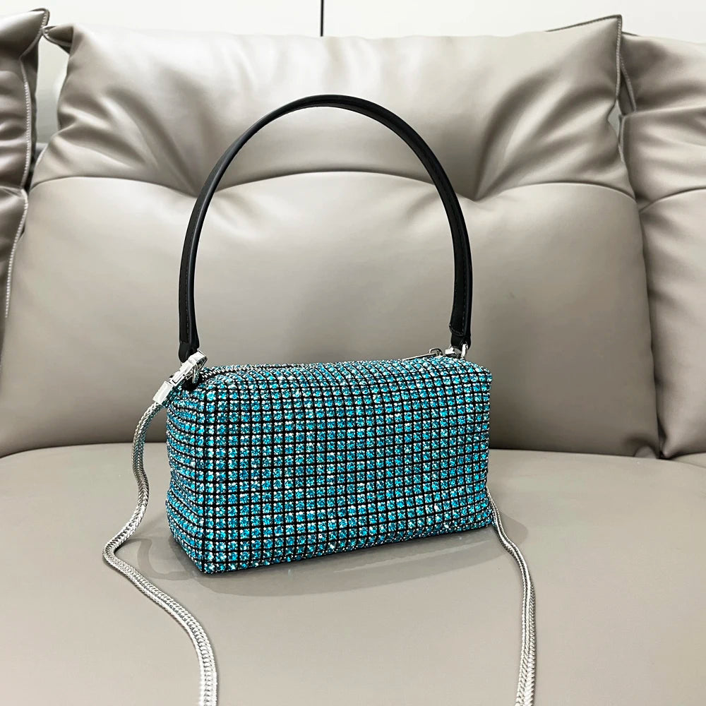 Handle Rhinestones Evening bag silver Crystal Bling Top Handle Bags for Women Purses and Handbags Luxury Designer Women's bag Blue