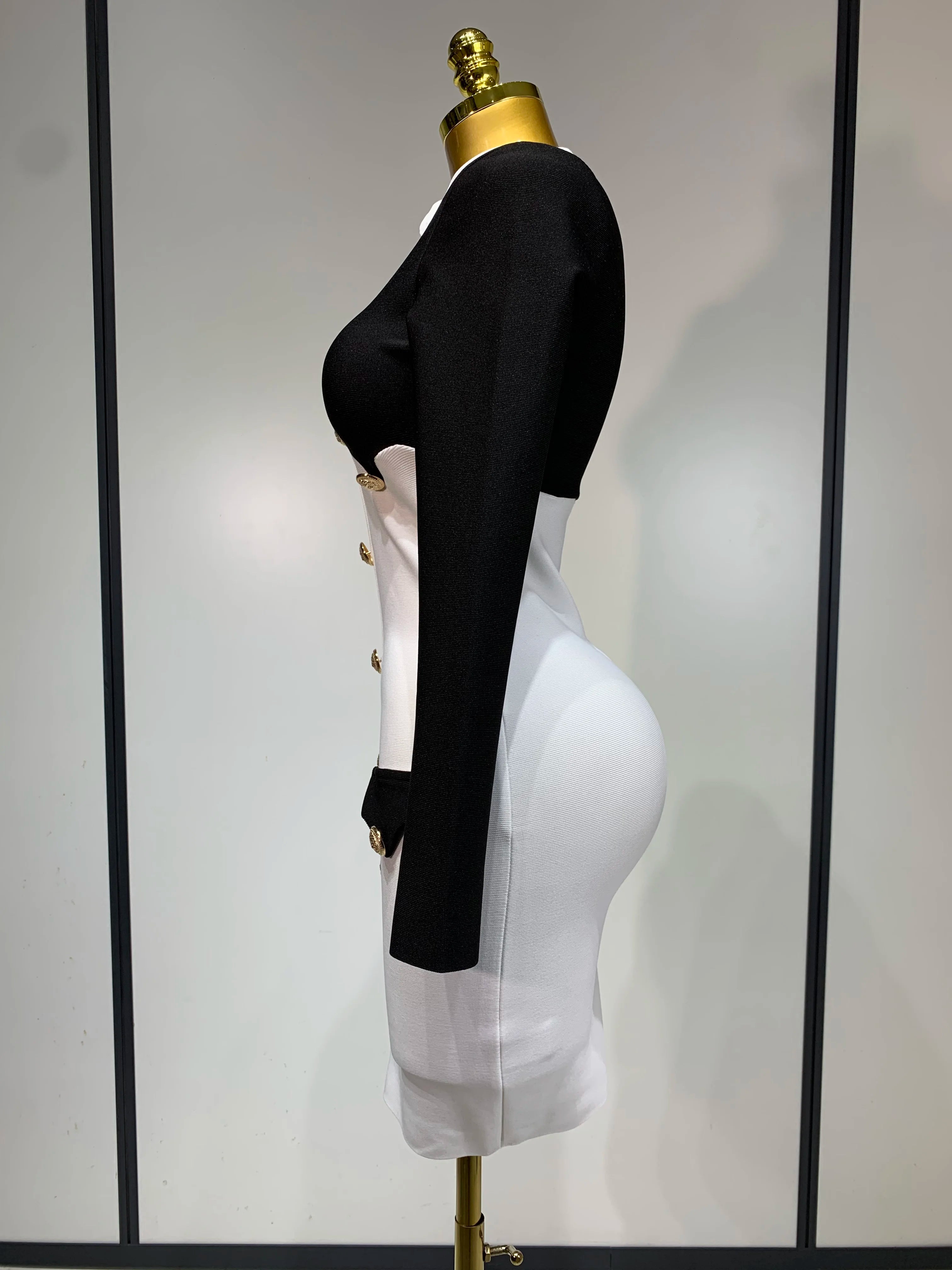 Women Long Sleeve Elastic Bodycon Short Bandage Dress 2025 High Street Office Lady Formal Elegant Business Club Party Dresses