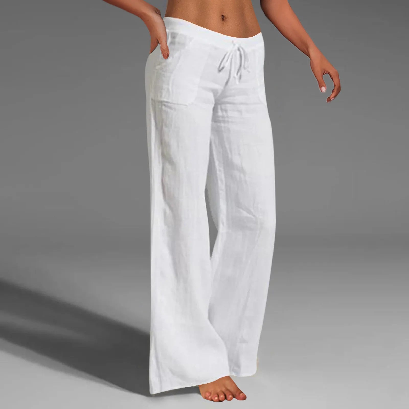 Summer Cotton Linen Women'S Pants Oversize Black Wide-Leg Pants Casual Pants Female Trendy Loose Fashion Trousers Ladies White
