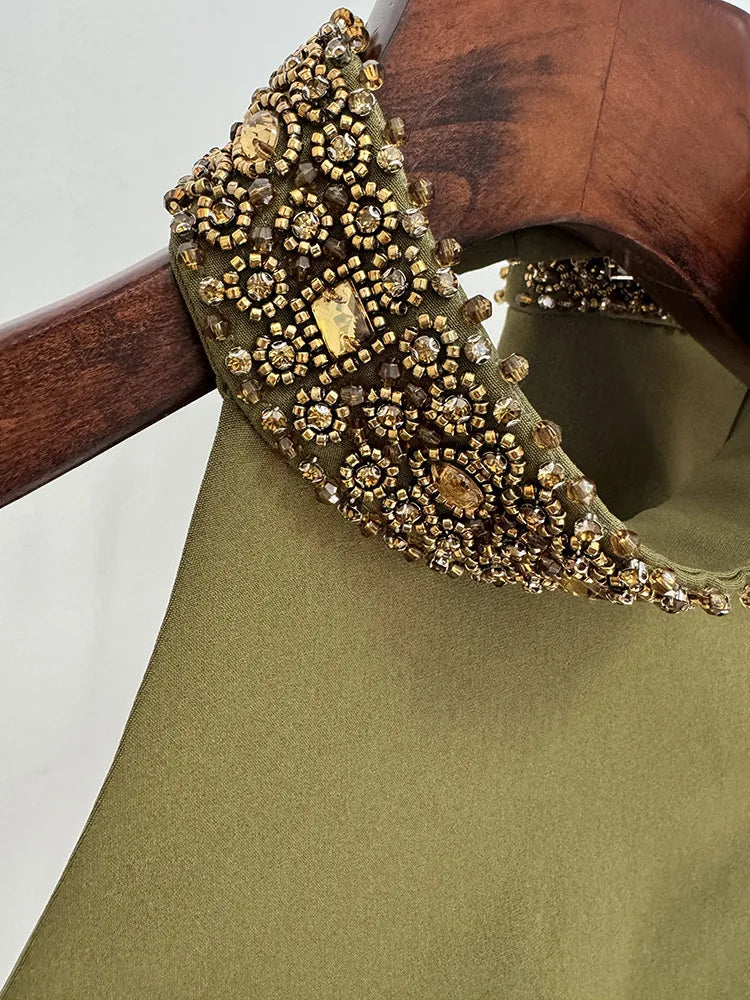 Spring Women Sexy Beading Tank Tops High Split Bodycon Long Skirts Set Elegant Evening Party Birthday Dress Vestido