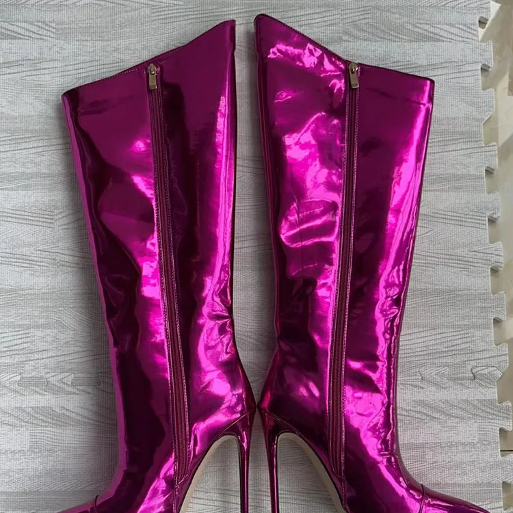 Thigh High Boots Candy Color Mirror Leather Women Knee High Boots High Heels Stilettos Runway Shoes for Women High Heel Boots