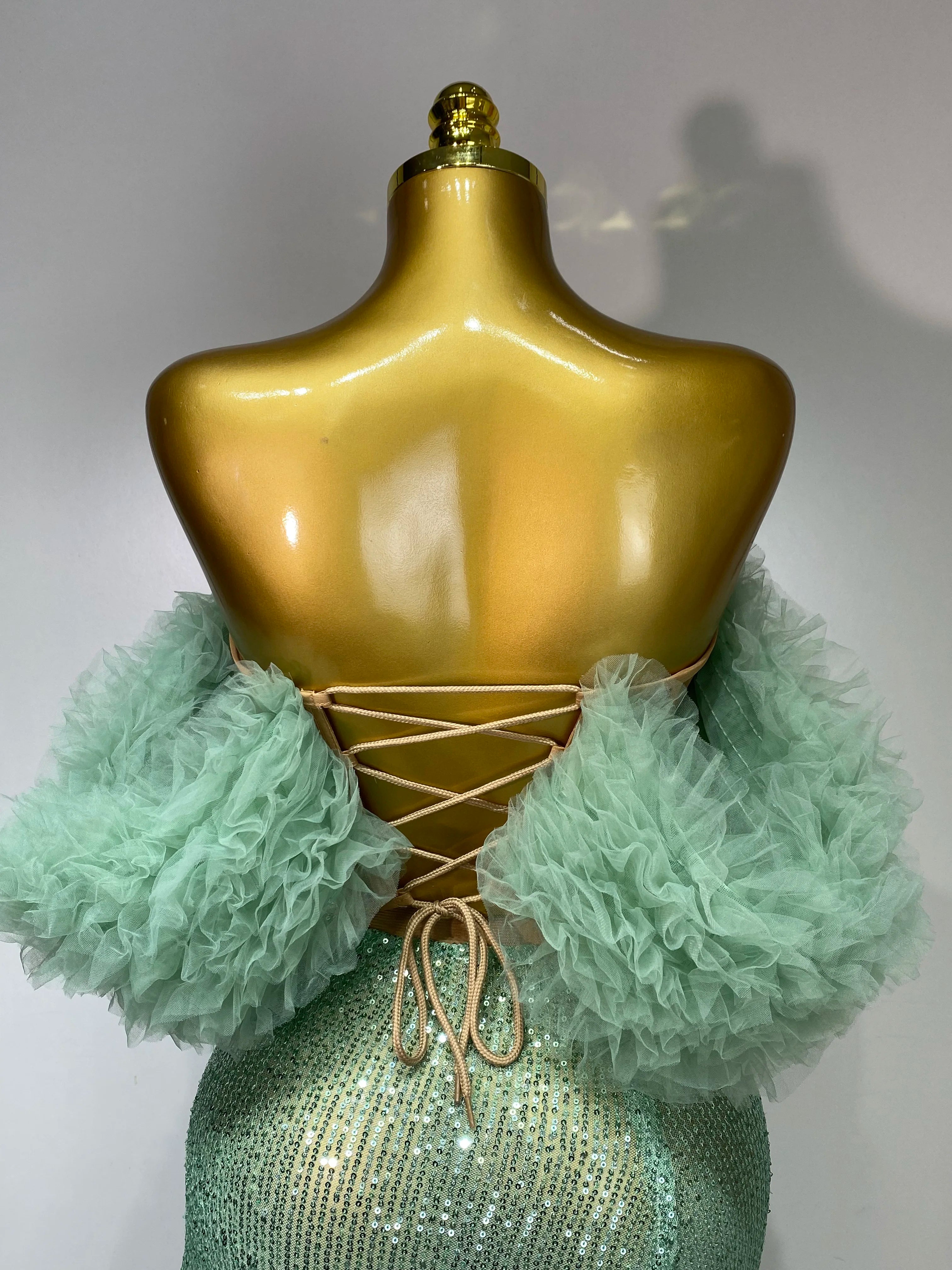 Women Sexy Sparkly Sequins Top Long Skirt Two Pieces Set Festival Celebrate Evening Party Luxury Birthday Nightclub Stage Outfit