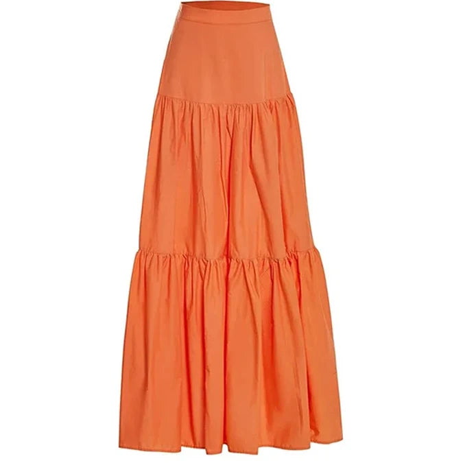 Sling Ruffle Solid Color Bikinis Beach Dress 2023 Orange Pleated Romantic French Swimsuits Women Luxury Split Swimwear Beachwear Only Skirt