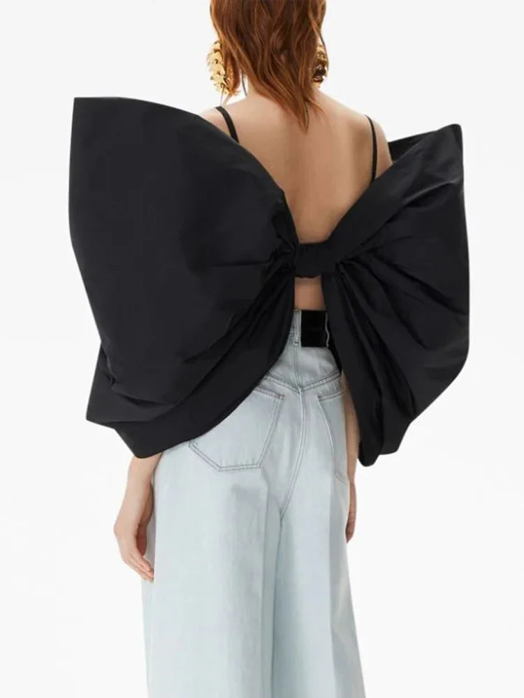 TWOTWINSTYLE Solid Sexy Slimming Bowknot Tank Tops For Women Square Collar Sleeveless Backless Designer Camisole Vest Female New