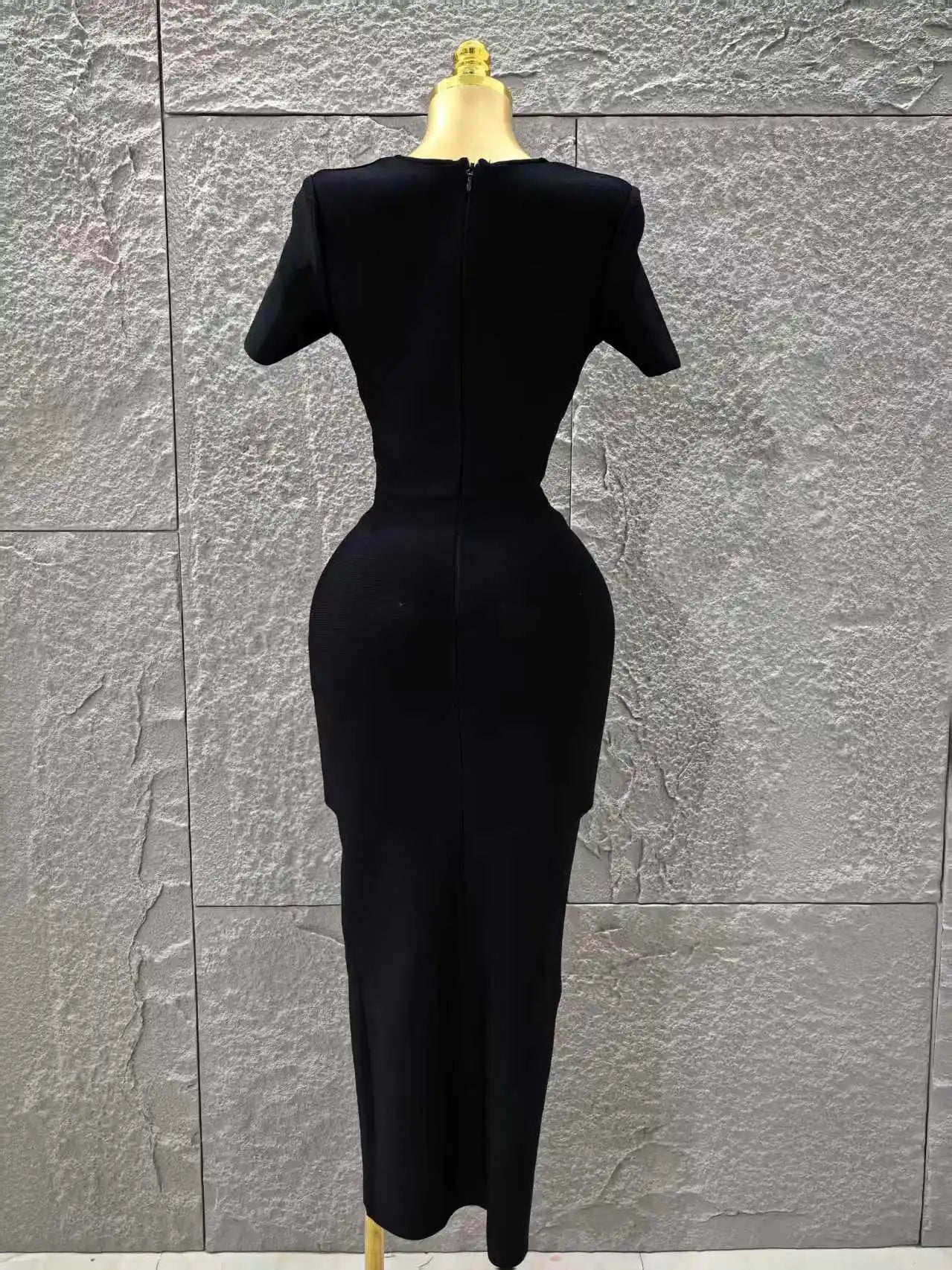 High Quality Women Sexy Short Sleeve Keyholes Bodycon Long Bandage Dress Nightclub Party Birthday Evening Outfit Vestido