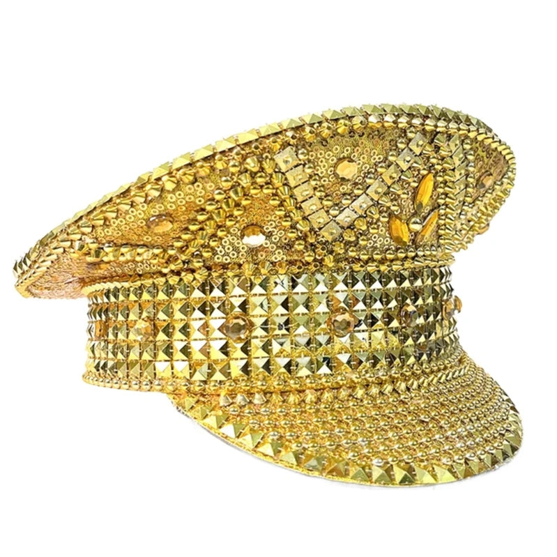 Rhinestones Bridal Hat for Wedding Glittering Fedora Sequin Hat Novelty-Party Hat Holiday Captain Hat for Bridal Shower 57 60cm 1