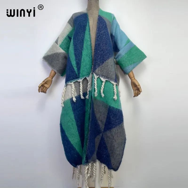 Winter Women tassel Cardigan coat Loose Christmas dress robe longue Thick Warm free size Middle East Female Kaftan 19 One Size