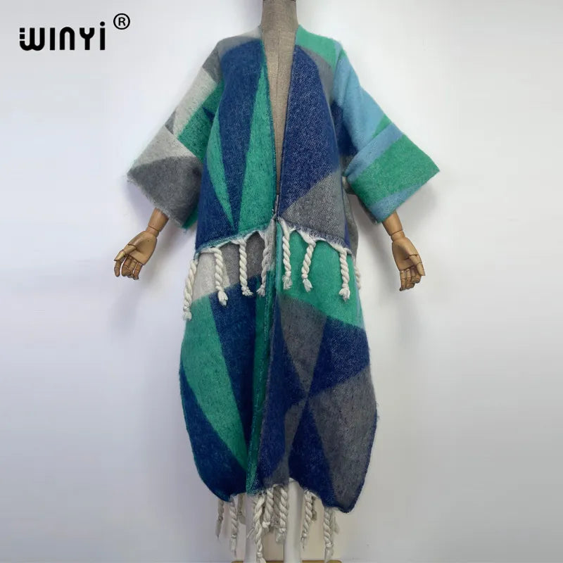 Winter Women tassel Cardigan coat Loose Christmas dress robe longue Thick Warm free size Middle East Female Kaftan 19 One Size