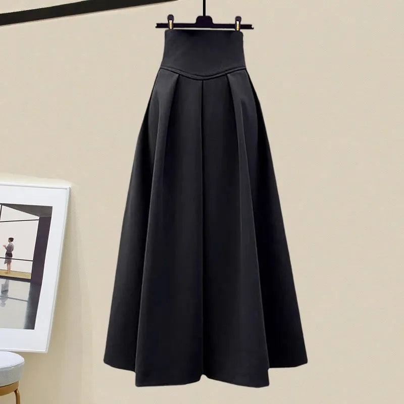 Spring and Autumn Set Women's New Korean Edition Plaid Suit Top Slim and Versatile Half Skirt Two Piece Set Black dress