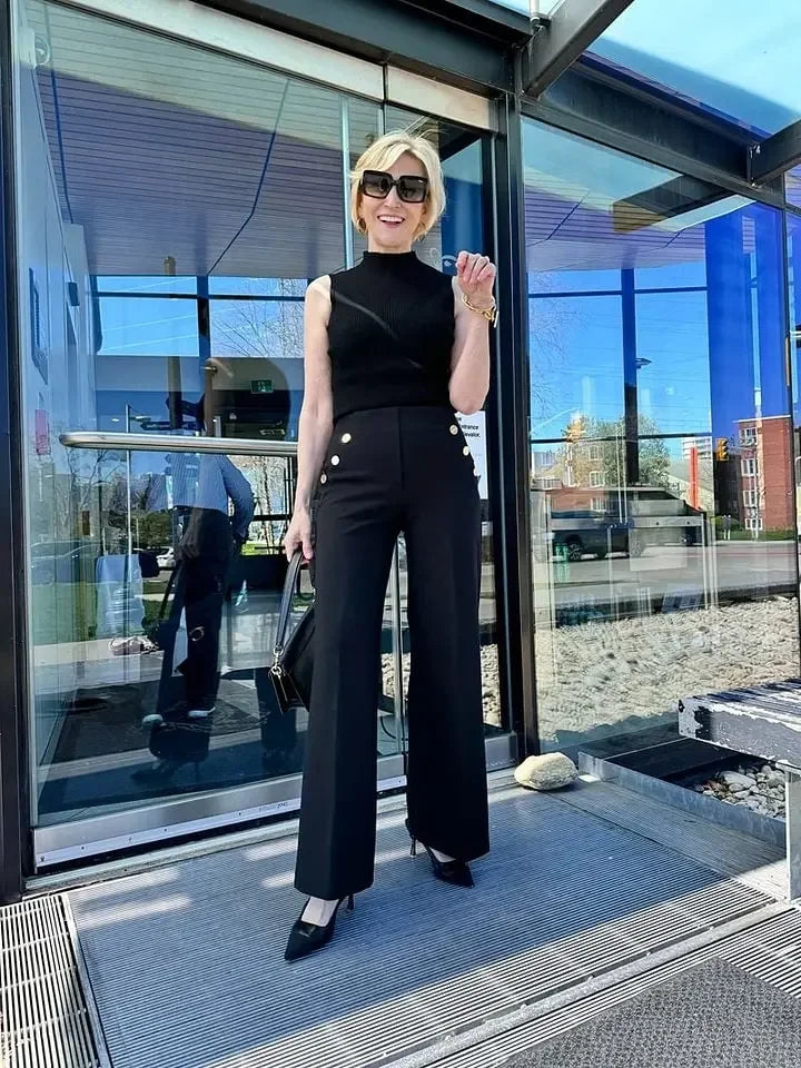 Tummy Control Button Wide Leg Pant for Women Dropshipping Womens Office Wide Leg Pants Loose Casual Trousers Straight Pants 2024 Black Petite