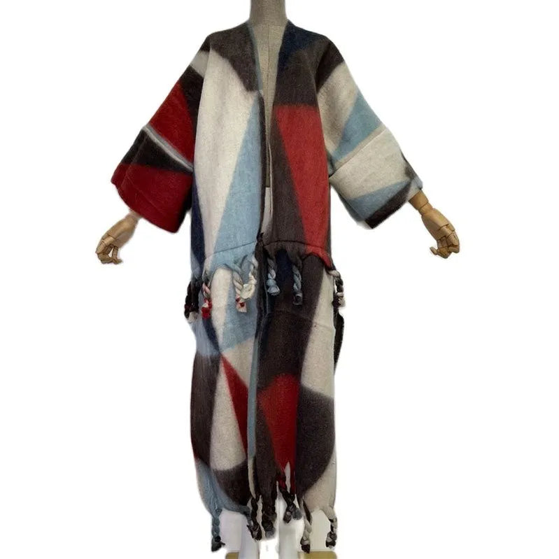 Winter Women tassel Cardigan coat Loose Christmas dress robe longue Thick Warm free size Middle East Female Kaftan